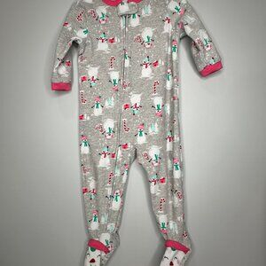 Carter's Girl's Snowman, Candy Canes Fleece Footed Pajama Sleeper, Size 18M